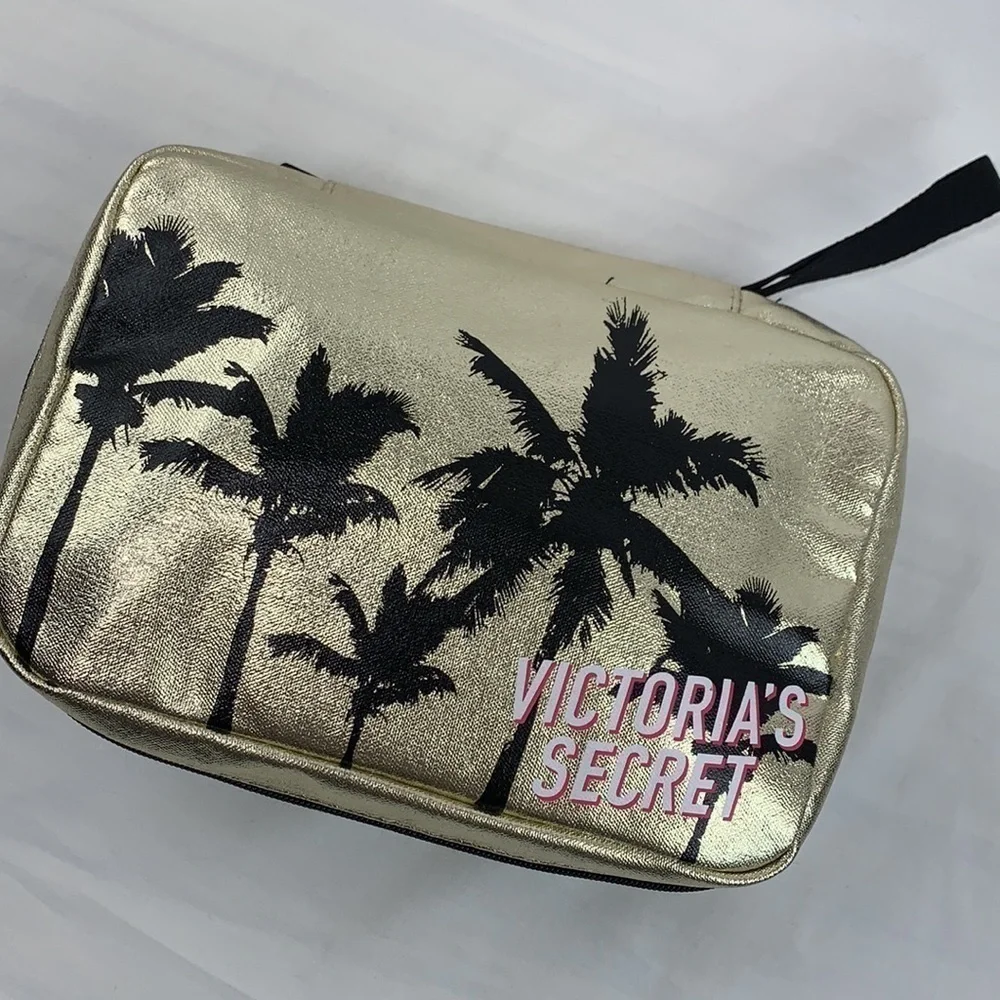 Victoria’s Secret Hanging Cosmetics Bag - LA Vibe, Gold/Black, 10” x 7”